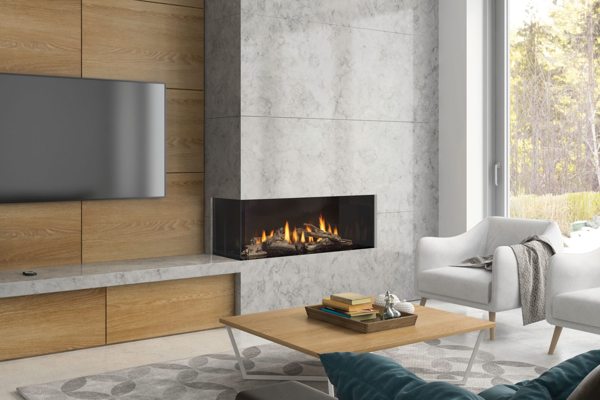 Q2 Gas Fireplace with Modern Surround, Brick Liner, and a High Definition  Log Se - Traditional - Living Room - Vancouver - by Okanagan Home Center